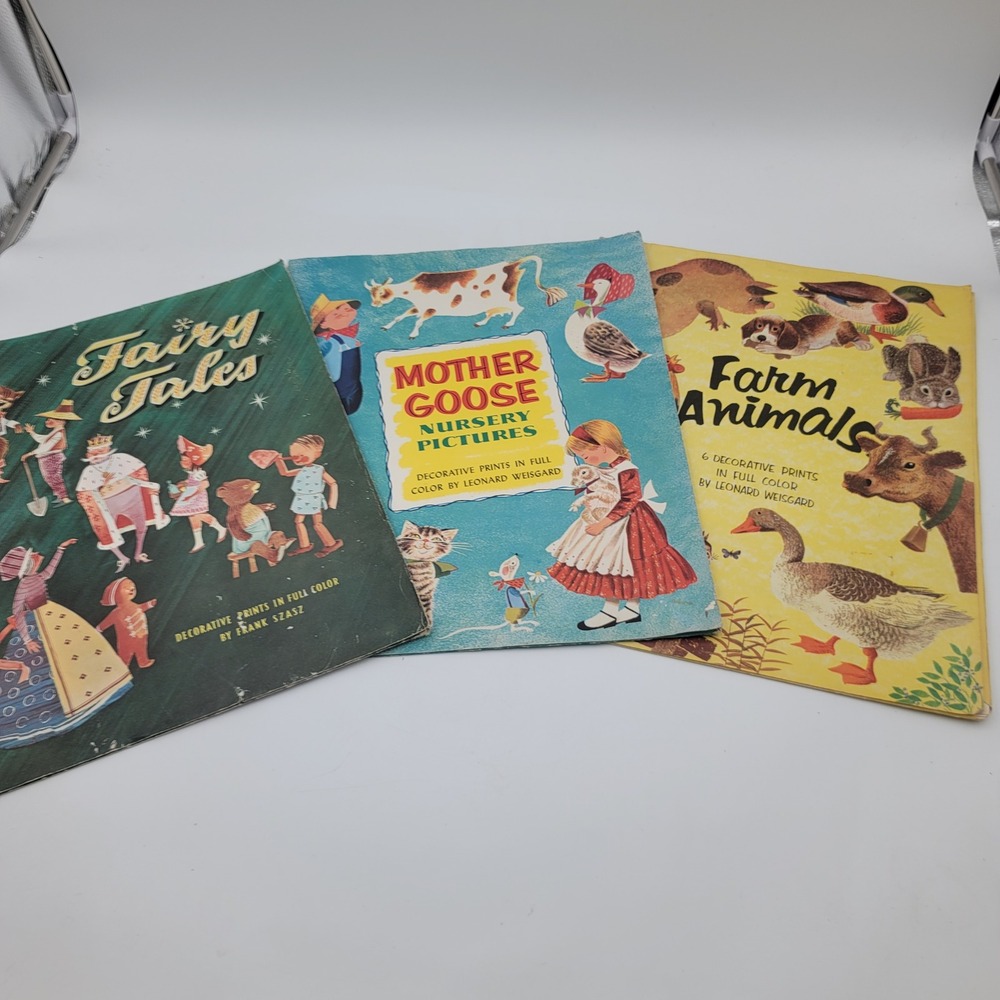 VTG Leonard Weisgard Farm Animals Mother Goose Fairy Tales Prints Lot 1957- 1959